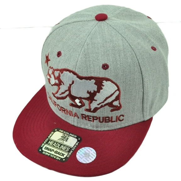 California Republic Cali Bear Flag Society Logo Gray Burgundy Snapback Hat Cap