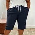 thumbnail image 5 of Hvogkswy Plus Size Capris for Women Solid Color Drawstring Casual Linen Capri Pants Outdoor Sport Hiking Capris Pants with Pockets, 5 of 7