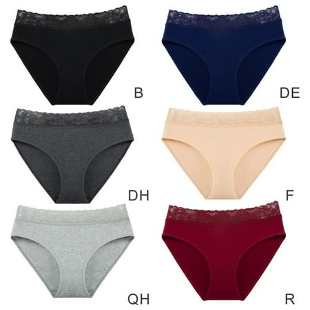 

Women s Solid Casual Panties Mid-Rise Cotton Lace Waistband Briefs High Elastic Soft Breathable Invisible Underwear Briefs XS-XXL(6-Packs)