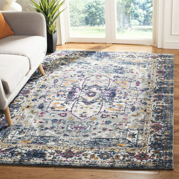 SAFAVIEH Evoke Westley Bordered Area Rug, Gray/Navy, 5'3" x 7'6"