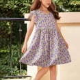 thumbnail image 2 of Bovxnpu Girls Dresses Summer Outfits Cotton Short Sleeve Sundress Ruffle Sleeves Floral Crewneck Sundress, 2 of 5