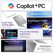 ASUS Vivobook S 15 PC Laptop; Copilot+ PC, 15.6” 3K 120Hz OLED Display, Qualcomm Snapdragon X Elite X1E-78-100 12-Core Processor, 16GB RAM, 1TB SSD, Windows 11 Home, Cool Silver, S5507QAD-PS96