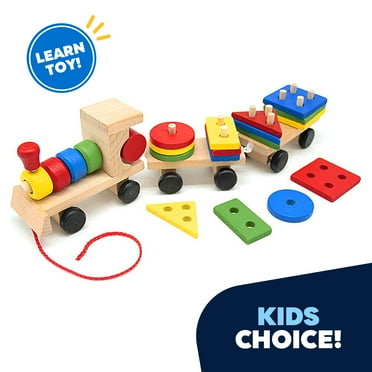 Wooden Train with Shape Sorter & Pegs - Fine Motor Skills Toys, Toddler Stacking Toys, Montessori Inspired Toys for Toddlers 3 Years, Wooden Toys for Toddlers - Wood Shape Sorter Train