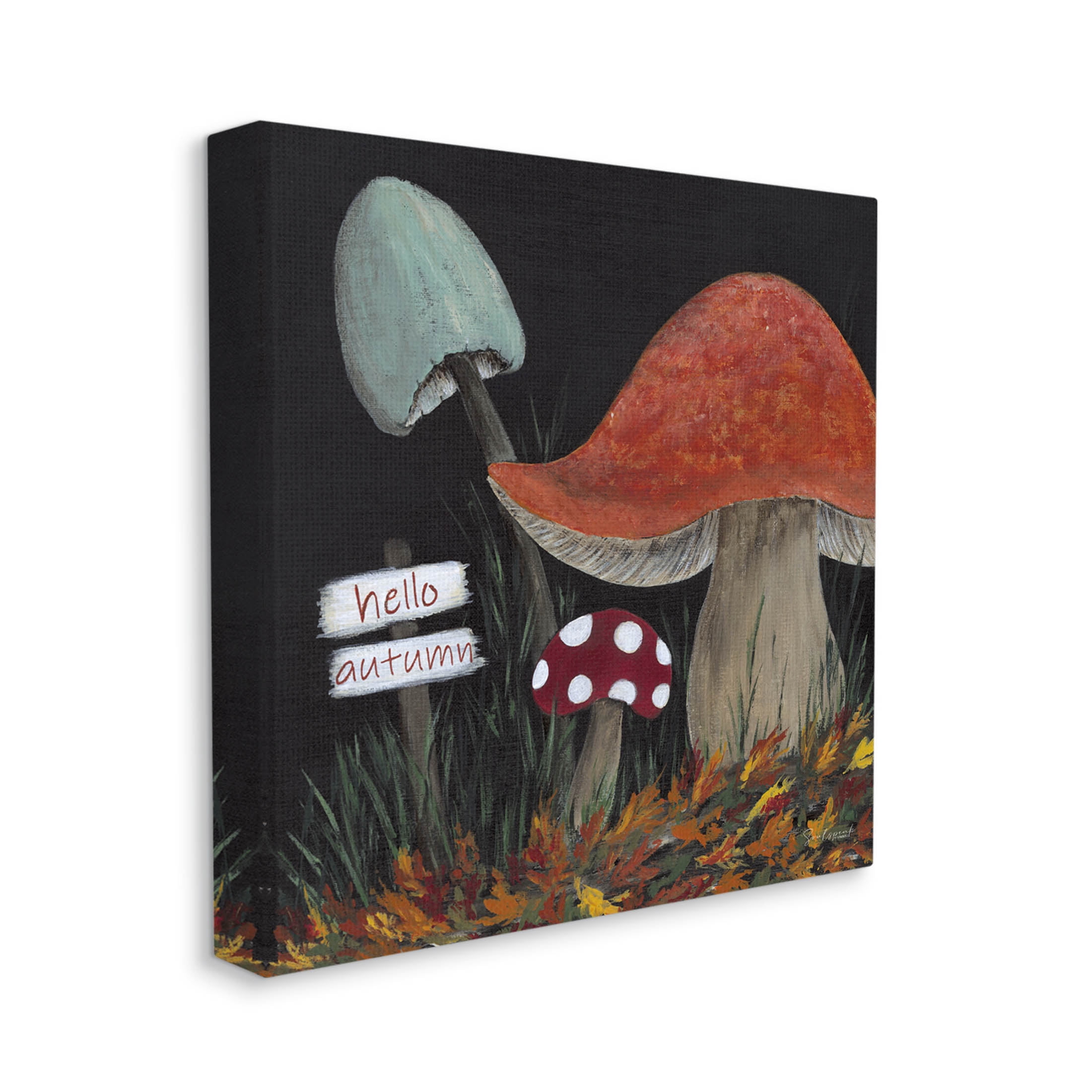 Hello Autumn Woodland Mushroom Forest Botanical & Floral Graphic Art Gallery Wrapped Canvas Print Wall Art