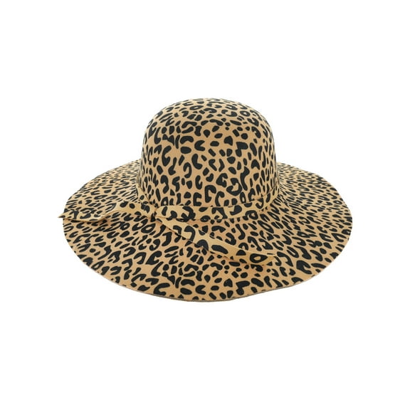 Top Headwear Fashion Leopard Print Belted Floppy Sun Hat - Beige