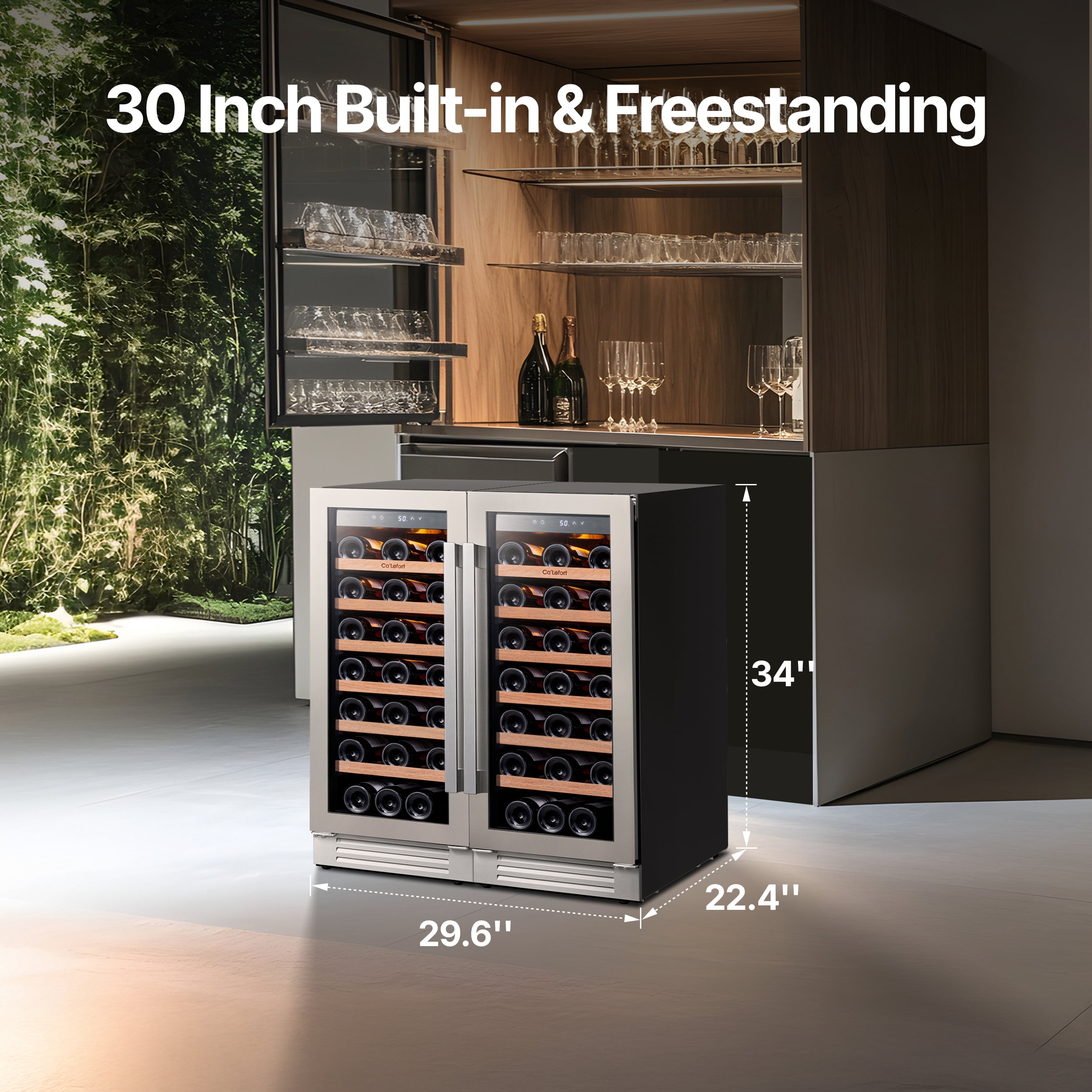 Ca'Lefort Two 15 inch Wine Fridge,66 Bottle Dual Zone Wine Cooler Refrigerator,Freestanding & Built-in with Stainless Steel frame for Kitchen Office