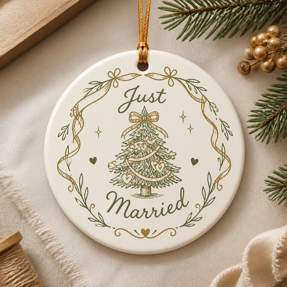 Christmas Ornament Just Married Tree Hanging Keepsake for Newlyweds