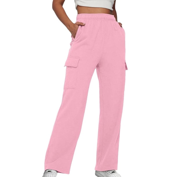 Pantalones casuales Cintura elástica Ajuste holgado Traje diario de talla grande para mujer Kuymtek Rosa T L para Mujer