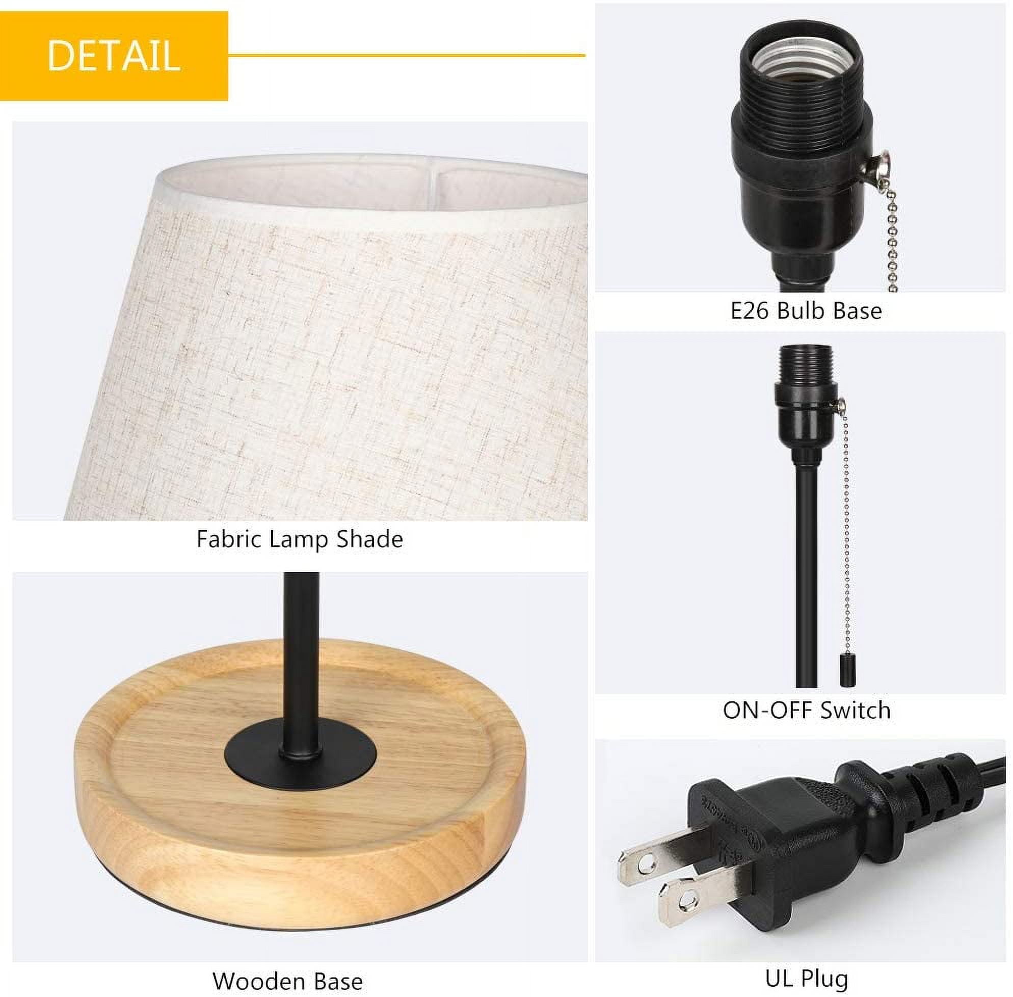 Vintage Black Bedside Nightstand Lamps with Wooden Base Set of 2