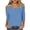 Blue, variant on qucoqpe Women's 3/4 Sleeve Tops Solid Color Fashion Cold Shoulder Comfy V-Neck T-shirts Casual Loose Tunics Blouse