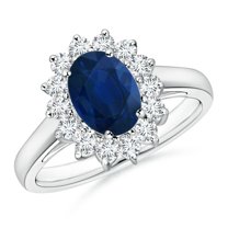 ANGARA Natural 1.55 ct Blue Sapphire Ring with Diamond in 14K White Gold for Women (Size-8x6mm) | September Birthstone, Anniversary, Jewelry Gift for Women | Natural Sapphire Ring