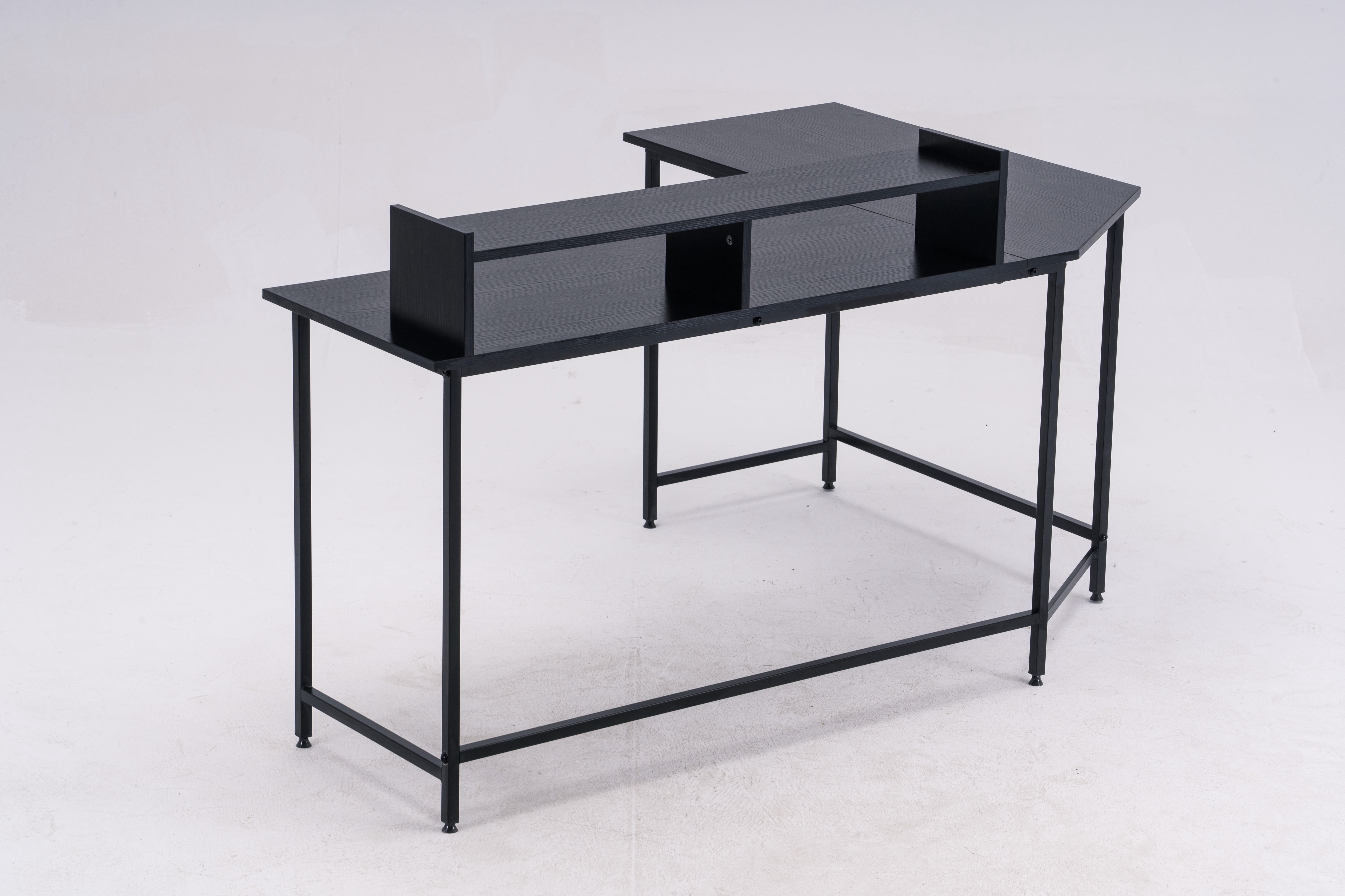 Ivinta L-Shaped Computer Desk with Hutch, 63" Gaming Office Corner Desk with Round Corner, Black