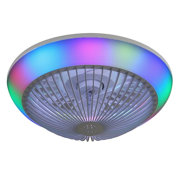 15" RGB Dimmable Led Enclosed Ceiling Fan with Light Modern Bladeless 6 Speed Remote for Bedroom Kids Room Party