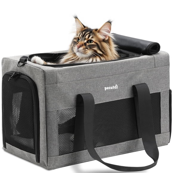 Pecute Cat Carrier 47 * 30 * 33cm, Thickened 5mm Steel Wire Frame, Stable Dog Carrier for Small Dogs, Breathable Foldable Pet Carrier with Sunshade,