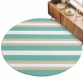 thumbnail image 2 of Round Area Rugs 6Ft, Turquoise Khaki Striped Non-Slip Washable Circle Rugs Carpet, Modern Minimalism Abstract Art Indoor Outdoor Rug Floor Mats Throw Runner for Bedroom Living Room Bathroom, 2 of 8