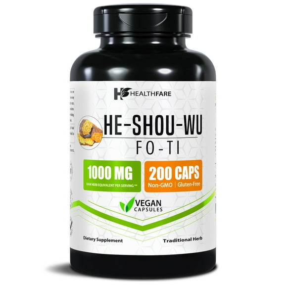 HealthFare He Shou Wu Fo-Ti Capsules | Root Extract 1000mg | Herbal Supplement | 200 Vegan Pills | Traditional Chinese Herb for Vitality & Healthy Aging Support | Non-GMO, Gluten-Free | Made in USA