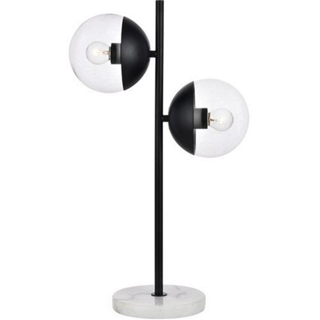 Living District LD6153BK Eclipse Lampe de Table 2 Lumières avec Verre Clair, Noir