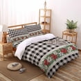 thumbnail image 3 of Black White Plaid Full Size Comforter Set, Poinsettia Christmas Winter Flowers Soft Bedding for All Seasons, 4 Pcs Bed Set with 1Comforter (86"x86") ,1 Sheet(80"x116"), 2 Pillowcases (19"x29"), 3 of 7
