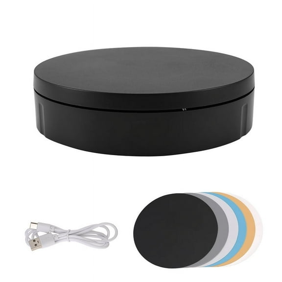 Motorized Rotating Display Stand, 360 Degree Photography Turntable with 6 PVC Backgrounds,Battery/USB Power Supply Black
