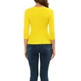 thumbnail image 3 of INSPIRE CHIC Women's Ruched Blouse Button Decor V Neck 3/4 Sleeve Solid Knit Top XL Lemon Yellow, 3 of 6
