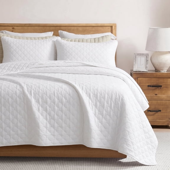 BDEUS Full/Queen Cloud Quilt Set, Lightweight Microfiber Quilt Bedding Set, Soft Bedspread Coverlet with Matching Shams, All Season Quilted Coverlet, White