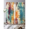thumbnail image 3 of Boho Orange Teal Red Semi Sheer Window Curtains 96 Inches Long, Modern Abstract Splashing Art Rod Pocket Voile Silky Chiffon Curtain Light Filtering Drapes for Living Room, Kitchen, 52"x96", 2 Panels, 3 of 9