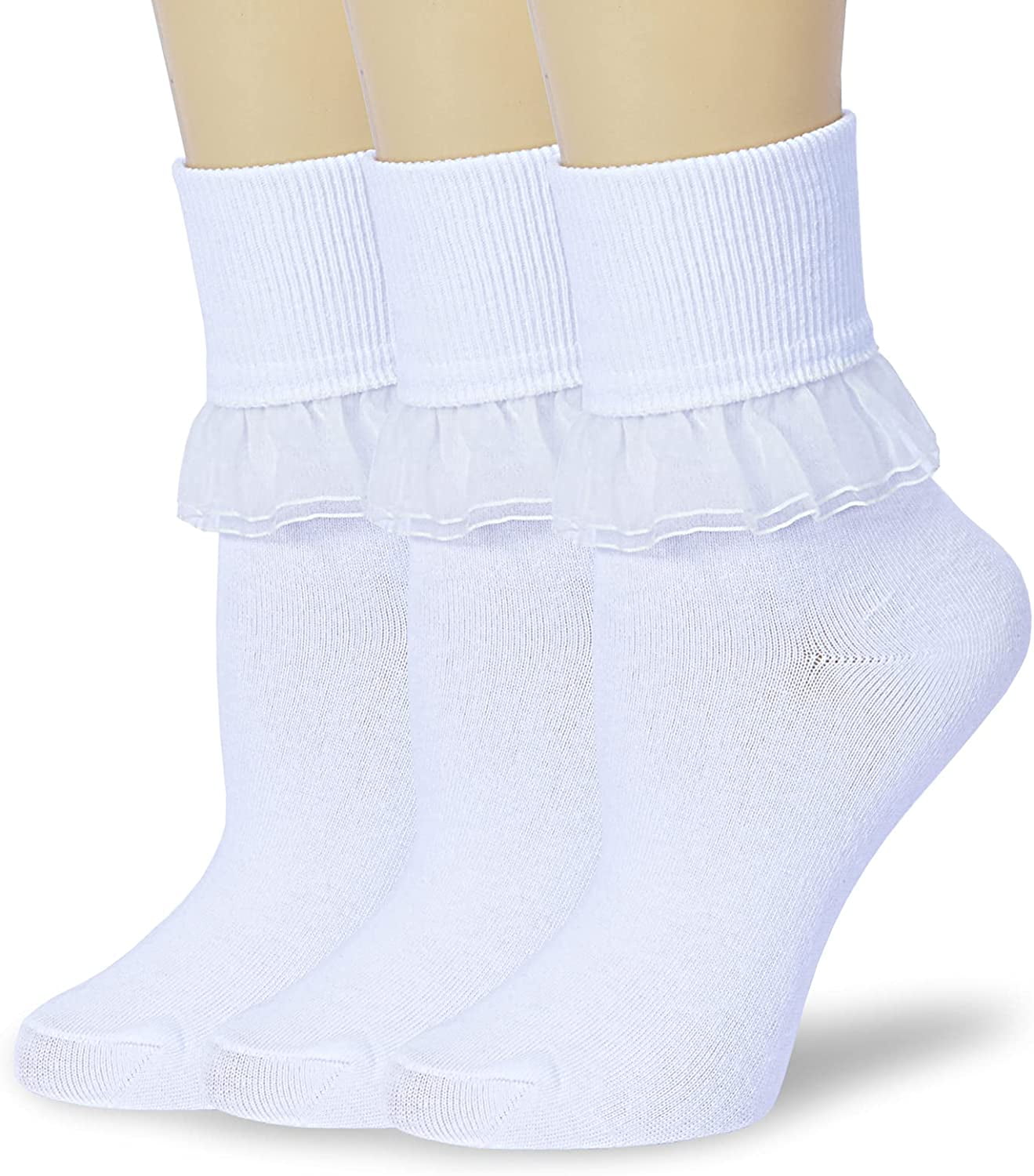 Ladies Cute Unique Colorful Cotton Rib Knitted Ankle/Crew Lace Trim Socks 1 Pair 