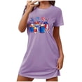 thumbnail image 2 of WREESH Independence Day Sleepwear Women's Short Nightgown with Patriotic Print Crew Neck T-Shirt Dress Purple, 2 of 7
