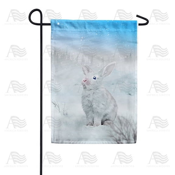 America Forever Winter Rabbit Garden Flag Double Sided Vertical 12.5 x 18 inches for Outdoor, Yard, Porch Happy Holidays Snow Snowfall Snowflakes Winter Bunny Décor