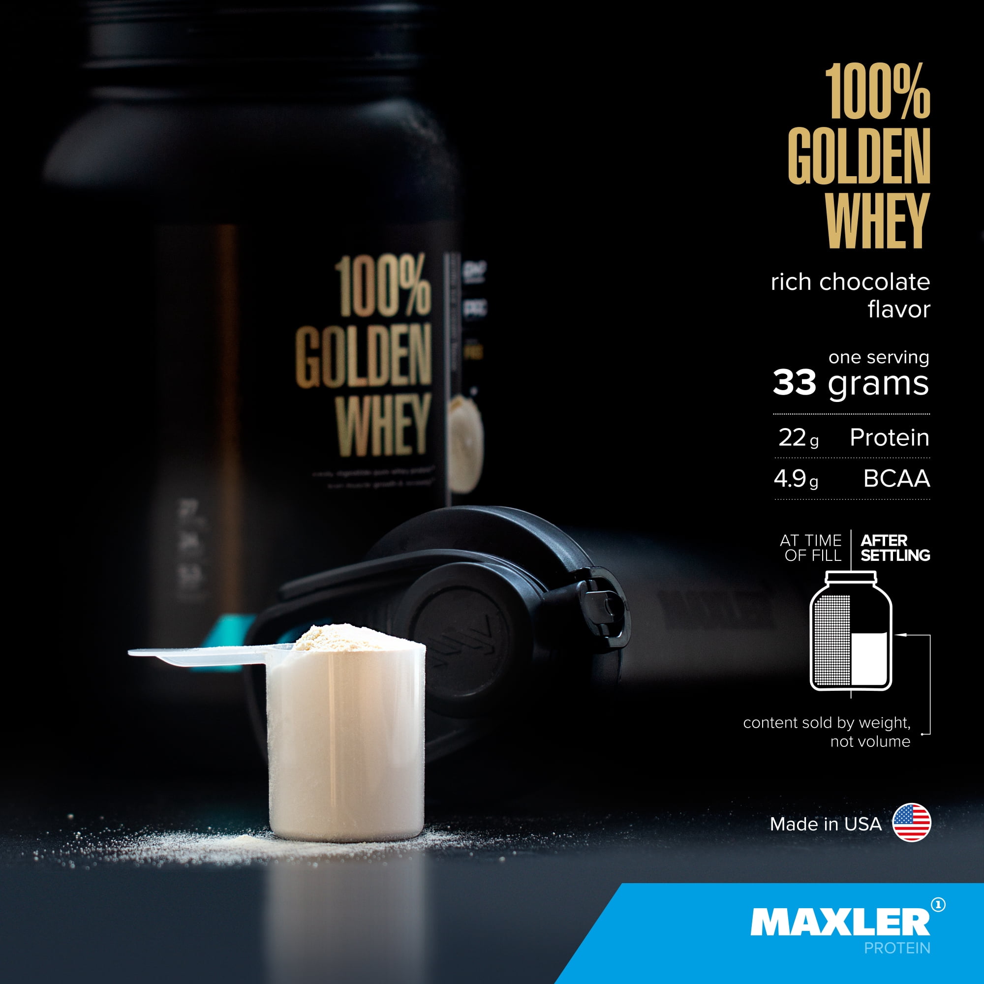 Maxler 100% Golden Whey Protein Powder - Rich Chocolate 5 lb