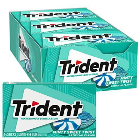 Trident Minty Sweet Twist Sugar Free Gum, 12 Packs of 14 Pieces (168 Total Pieces)