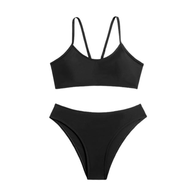 Swimming Suits for Women Summer Beach Solid Color Backless Bikini Split Set Black Women Bathing Suits L