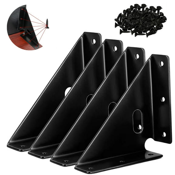 4 Pcs Heavy Duty Gusset Joints , Trapezi Corner Code, Bracket Corner Brace Bracket Fasteners, Furniture Shelf Support Joint Fasteners for Table, Chair Cabinet Bed Stabilization (Black)