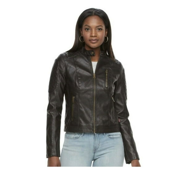Levi's BROWN Women's Faux Leather Moto Racer Jacket, L