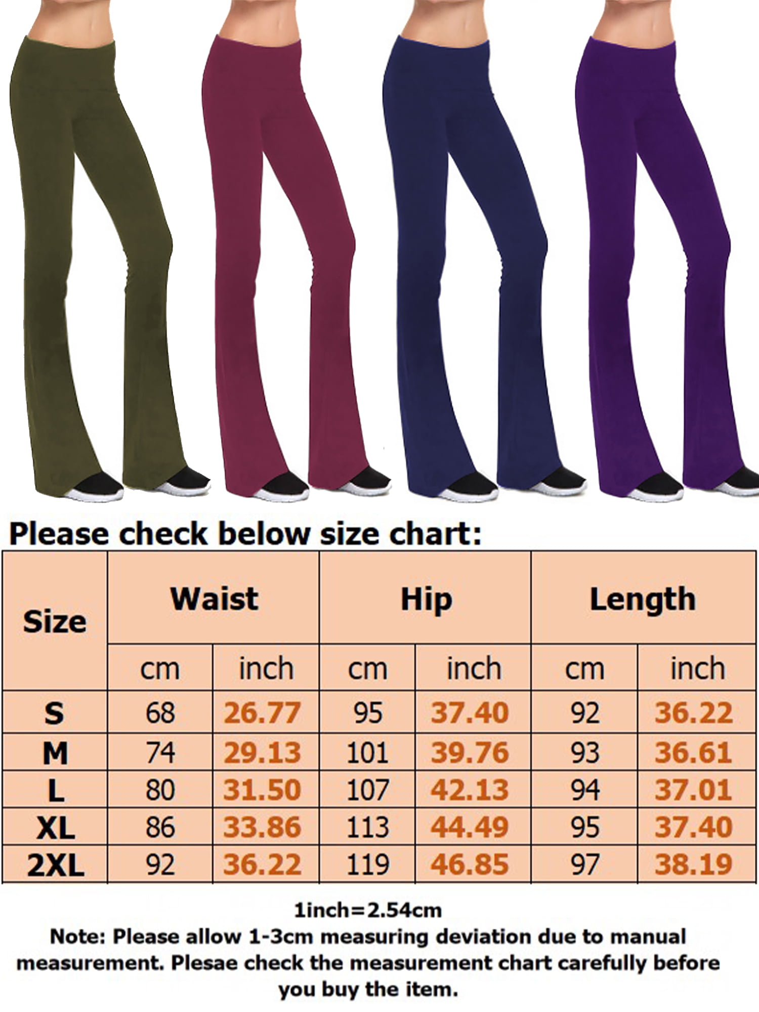 Women Fold-Over Waistband Stretchy Cotton Blend Yoga Pants with A Wide  Flare Leg Trouser Pants High Waist Stretch Flare Wide Leg Yoga Pants Slim  Boho