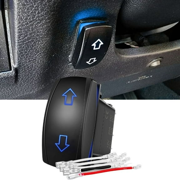 Momentary Polarity Reverse Switch DC 12V 10A DPDT 7Pin (ON)-OFF-(ON) Blue LED Light UP Down Arrow Rocker Switch Toggle with Wires for Car Boat Truck Linear Actuator Trailer Etc