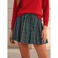 thumbnail image 4 of LMLYSoH Women Mini Skirt Plaid Print Casual Drawstring Elastic Waist Going Out Pleated Skirt, 4 of 9