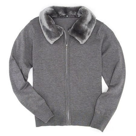 George - Women's Zip Fur Collar Cardigan