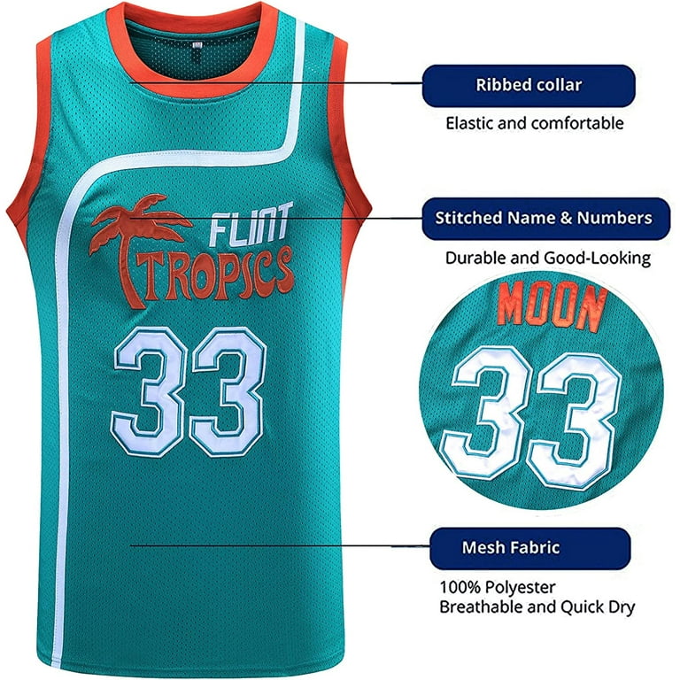 Flint Tropics 33 Jackie Moon Teal Basketball Jersey Semi Pro Team