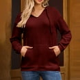 thumbnail image 6 of Karight Womens Hoodies Oversized Sweatshirts Ribbed Knit Long Sleeve Drawstring V Neck Casual Pullover Sweatshirt Hooded Tops, 6 of 9