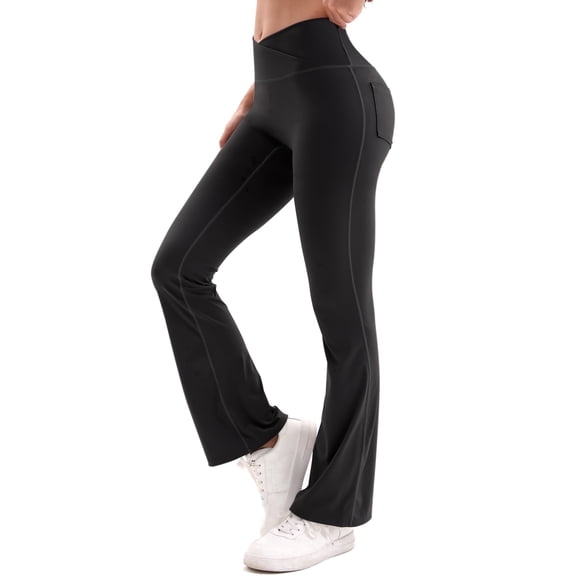 Shgiloo Women's Flare Yoga Leggings,Crossover High Waisted Tummy Control Bootcut Leggings Soft Stretchy Non See Through Workout Casual