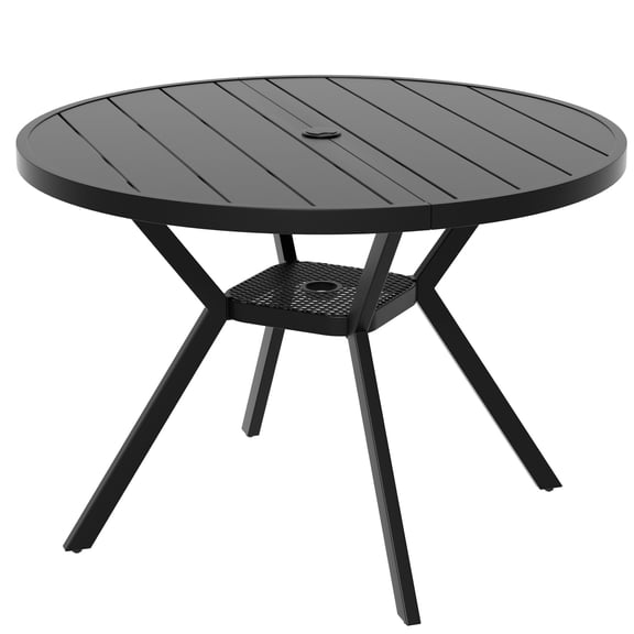 Zidtia 42" Round Outdoor Patio Dining Table, All-Weather Metal Patio Table with Adjustable Umbrella Hole, Weather Resistant Patio Furniture