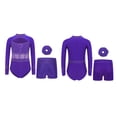 thumbnail image 4 of Runhomal Kids Girls Shiny Rhinestone Long Sleeve Gymnastic Leotard Ballet Tumbling Dance Unitard with Shorts Set Purple 12, 4 of 5