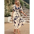 thumbnail image 4 of Womens Summer Dresses 2025 Casual Puff Short Sleeve V Neck Floral Boho Maxi Dress  S, 4 of 8