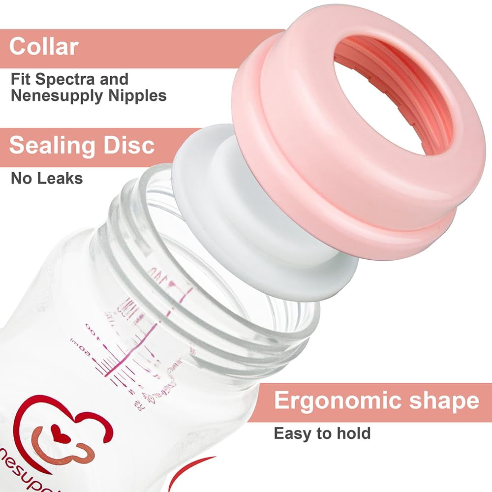 Nenesupply Storage Bottles Collection Bottles for Spectra S1 S2 Motif Luna Breast Pumps 4pc 9oz 280ml With Collar and Sealing Discs. Breastmilk Storage Replace Spectra Bottles Wide-Mouth Bottles
