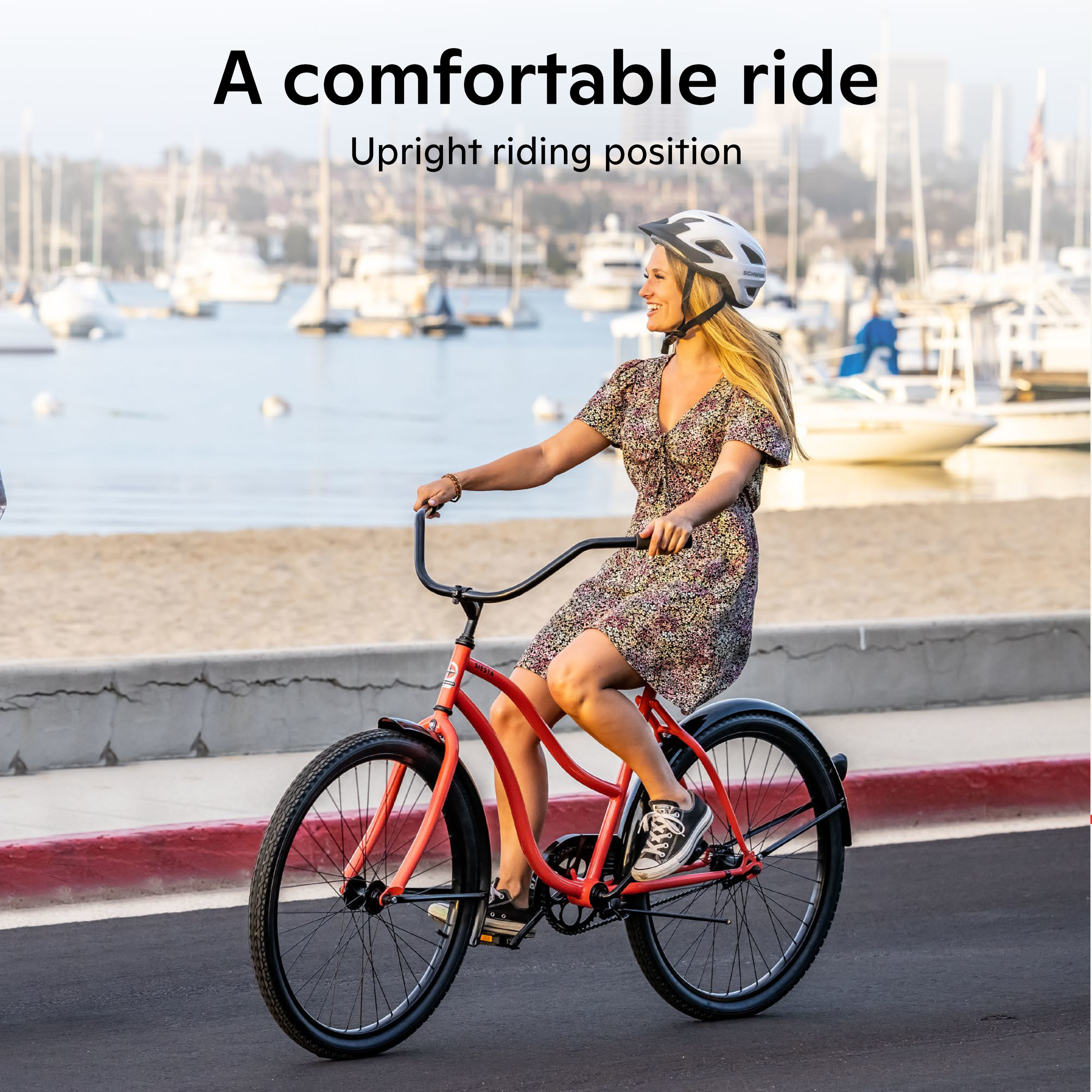 Schwinn Siesta cruiser bike, single speed, 26-inch wheels, coral, womens style - image 3 of 8