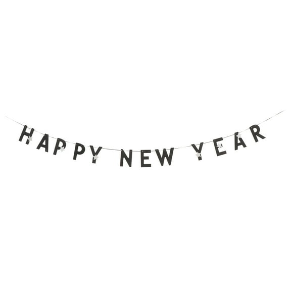 LOLIPPYY 1 Set Glitter Star Bunting Black HAPPY NEW YEAR Banner Letter Garland Flag New Year Party Layout Props Decoration Party Supplies