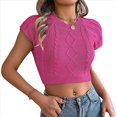 thumbnail image 2 of Suéter de Verano de Corta con Cuello Redondo, Corta, Tejido de Punto y Corte Ajustado, Elástico, de Color Liso para Mujer. Rosa Roja XL, 2 of 10