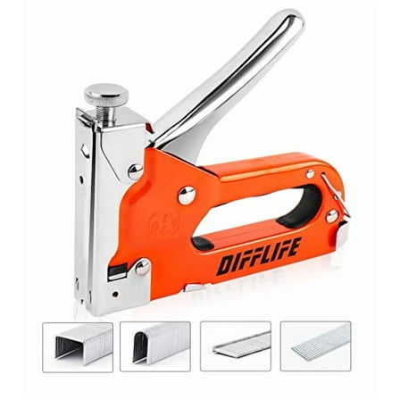 DIFFLIFE Heavy Duty, 4-in-1 with 2400 Staples, Manual Brad Nailer Power Adjustment for Wood, Crafts, Carpentry, Decoration DIY