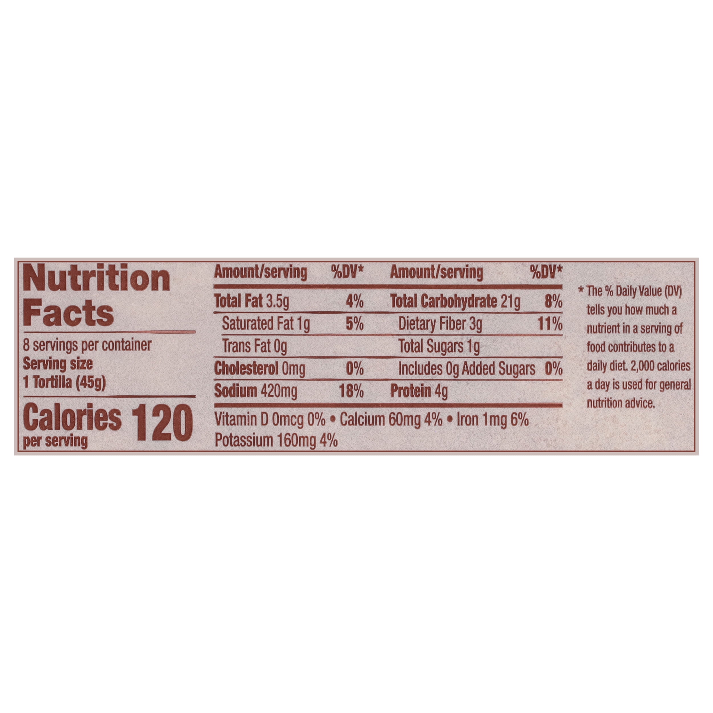 Don Pancho Whole Wheat Tortilla 8", 12.8 oz, 8 Count